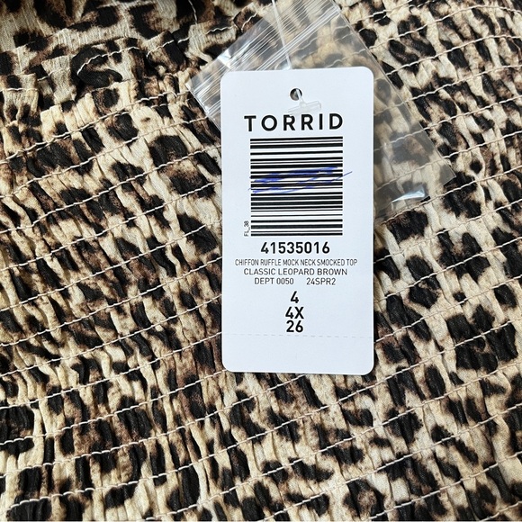 NWT Torrid Chiffon Ruffle Mock Neck Smocked Crop Top leopard print Sz 4x/26  *H3 - Picture 6 of 6